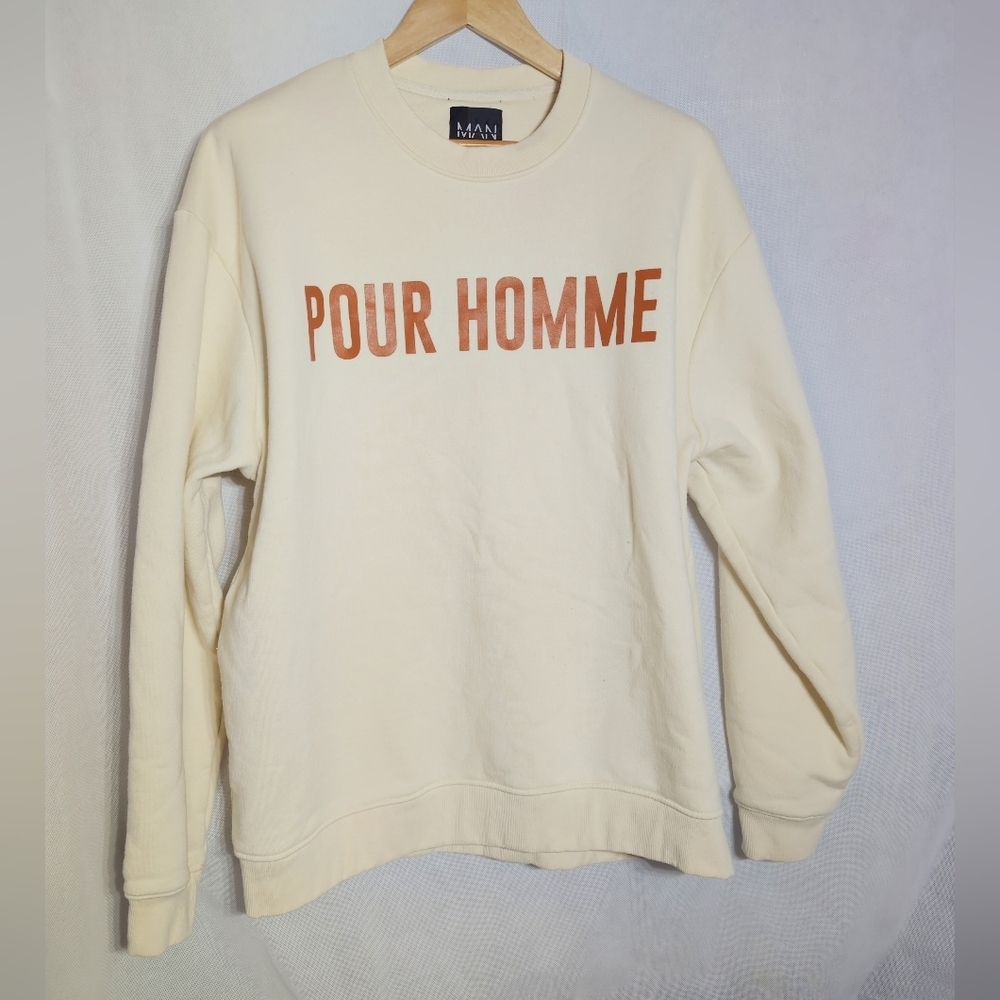 Boohoo Man Sz L Pour Homme Cream Crewneck Sweatshirt Very Soft